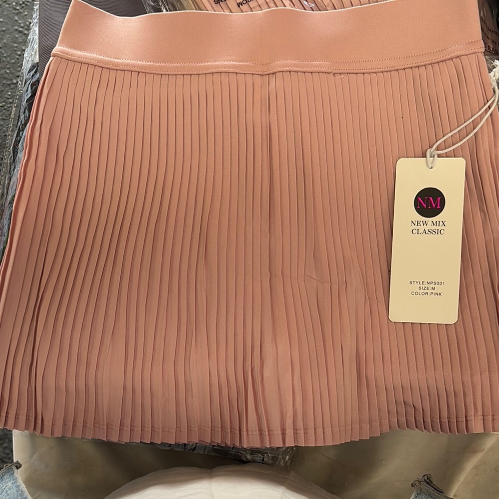New Mix Pink Pleated Skater Mini Skirt